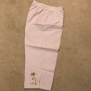 Breckenridge Pink Striped Capris with Palm Tree Embroidery